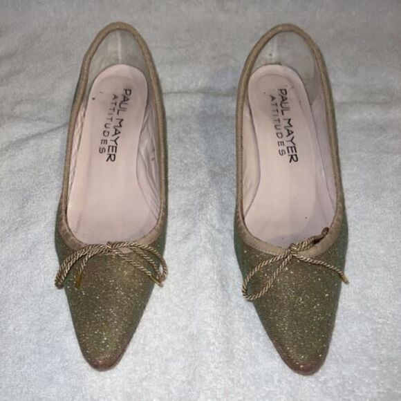 Paul Mayer Attitudes Womens Gold Sparkle Gold Kitten Heel Pumps Shoes Size 9.5 - Picture 2 of 9